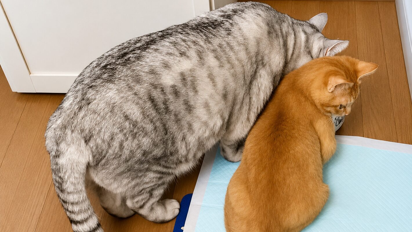 並んでご飯を食べるシュルと茶々